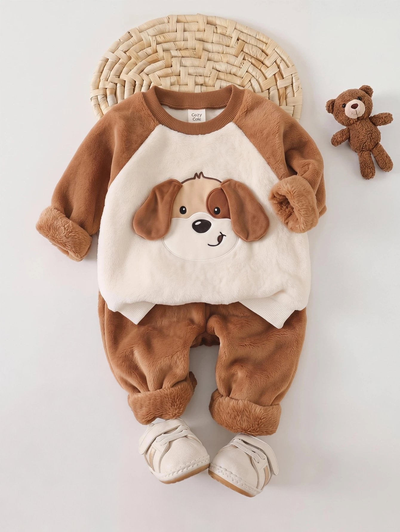 Conjunto Bebê Menino Moletom e Calça Plush Cachorro 3D 004 Conjunto Menino 42 Kabannas Marrom 0-6 Meses 