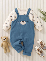Conjunto Bebê Menino Moletom Urso e Jardineira 004 Conjunto Menino 35 Kabannas Azul e branco 6-9 Meses 