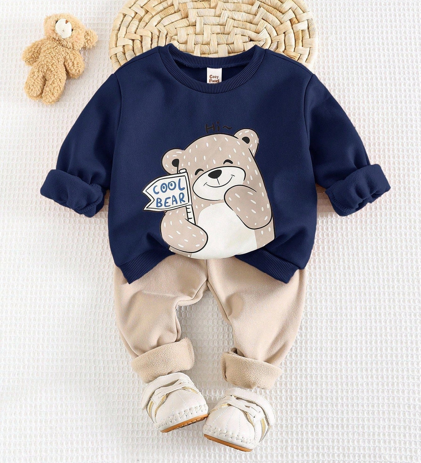 Conjunto Bebê Menino Moletom Urso Forro Térmico e Calça 004 Conjunto Menino 31 Kabannas Azul marinho 6-9 Meses 