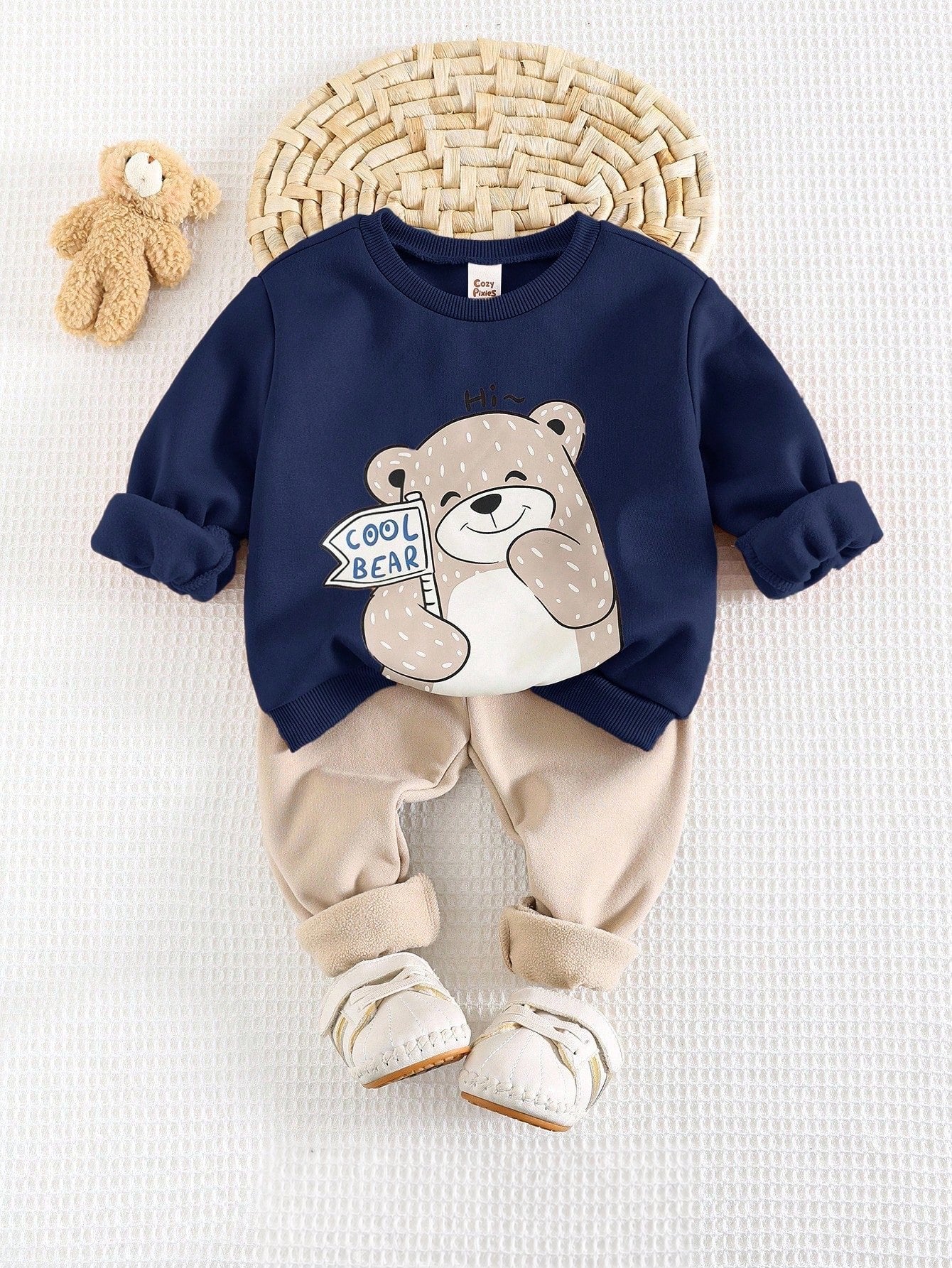 Conjunto Bebê Menino Moletom Urso Forro Térmico e Calça 004 Conjunto Menino 31 Kabannas Azul marinho 6-9 Meses 