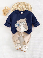 Conjunto Bebê Menino Moletom Urso Forro Térmico e Calça 004 Conjunto Menino 31 Kabannas Azul marinho 6-9 Meses 