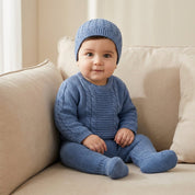 Conjunto Bebê Menino Tricô 3 Peças Suéter, Calça e Gorro Moda Vintage Infantil 79 Kabannas Azul suave Recém-nascido 