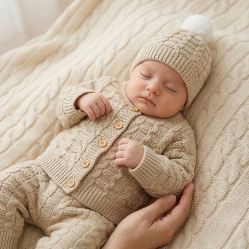 Conjunto Bebê Tricô Vintage 3 Peças com Jardineira, Cardigã e Touca Moda Vintage Infantil 72 Kabannas 