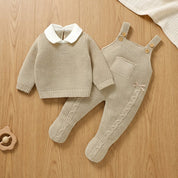 Conjunto Bebê Tricô Vintage com Jardineira e Blusa Gola Polo 2 Peças Moda Vintage Infantil 86 Kabannas 