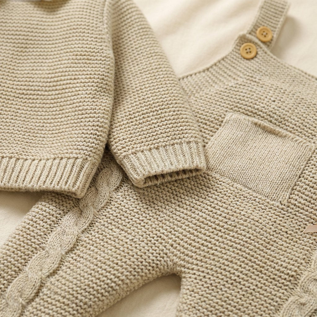 Conjunto Bebê Tricô Vintage com Jardineira e Blusa Gola Polo 2 Peças Moda Vintage Infantil 86 Kabannas 