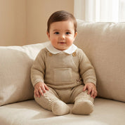Conjunto Bebê Tricô Vintage com Jardineira e Blusa Gola Polo 2 Peças Moda Vintage Infantil 86 Kabannas 