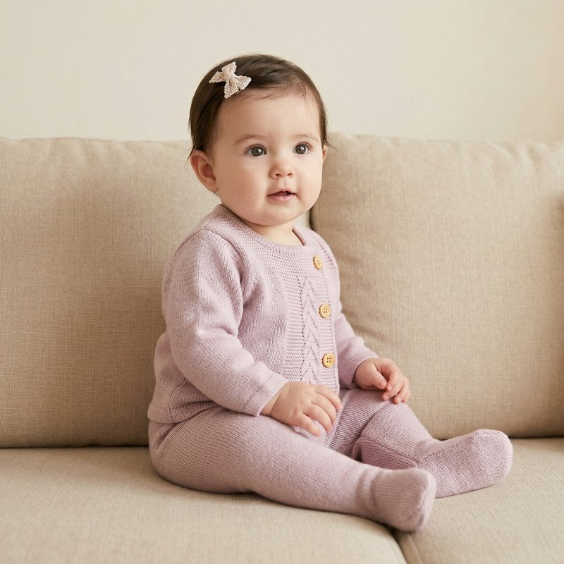 Conjunto Bebê Unissex Tricô Cardigan e Calça com Pé 2 Peças Moda Vintage Infantil 82 Kabannas 