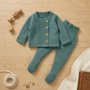 Conjunto Bebê Unissex Tricô Cardigan e Calça com Pé 2 Peças Moda Vintage Infantil 82 Kabannas 