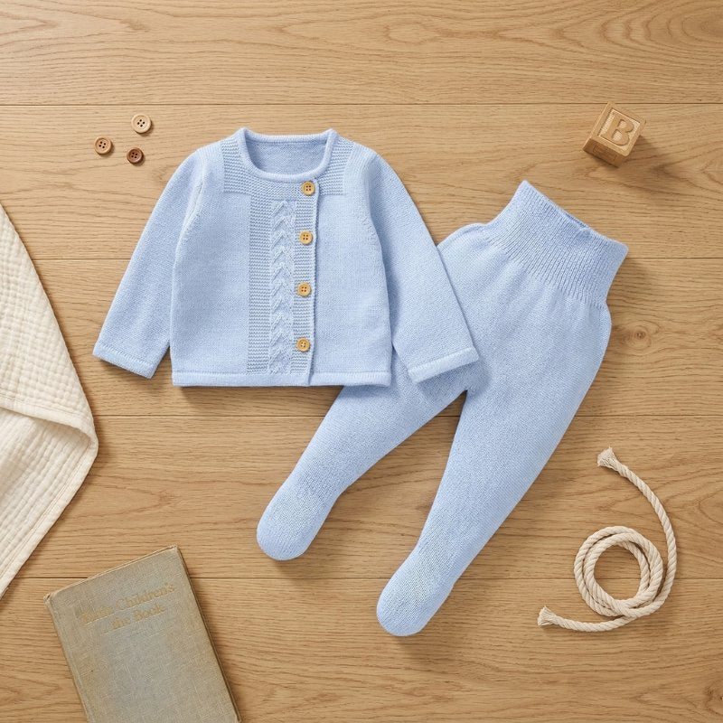 Conjunto Bebê Unissex Tricô Cardigan e Calça com Pé 2 Peças Moda Vintage Infantil 82 Kabannas 