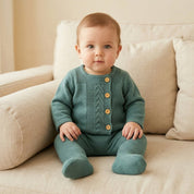 Conjunto Bebê Unissex Tricô Cardigan e Calça com Pé 2 Peças Moda Vintage Infantil 82 Kabannas Verde sage Recém-nascido 