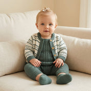 Conjunto Bebê Unissex Tricô Jardineira e Cardigan 2 Peças Moda Vintage Infantil 80 Kabannas 