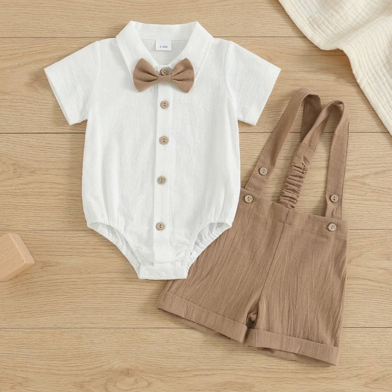 Conjunto Bebê Vintage Cavalheiro com Suspensório e Gravata Borboleta Moda Vintage Infantil 74 Kabannas 