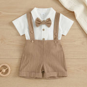 Conjunto Bebê Vintage Cavalheiro com Suspensório e Gravata Borboleta Moda Vintage Infantil 74 Kabannas Caqui 0-3 Meses 