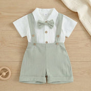 Conjunto Bebê Vintage Cavalheiro com Suspensório e Gravata Borboleta Moda Vintage Infantil 74 Kabannas Verde 0-3 Meses 