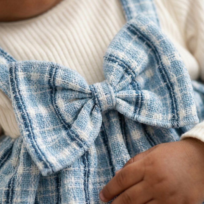 Conjunto Bebê Xadrez Azul com Blusa Manga Longa e Laço Moda Vintage Infantil 57 Kabannas 