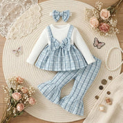 Conjunto Bebê Xadrez Azul com Blusa Manga Longa e Laço Moda Vintage Infantil 57 Kabannas 