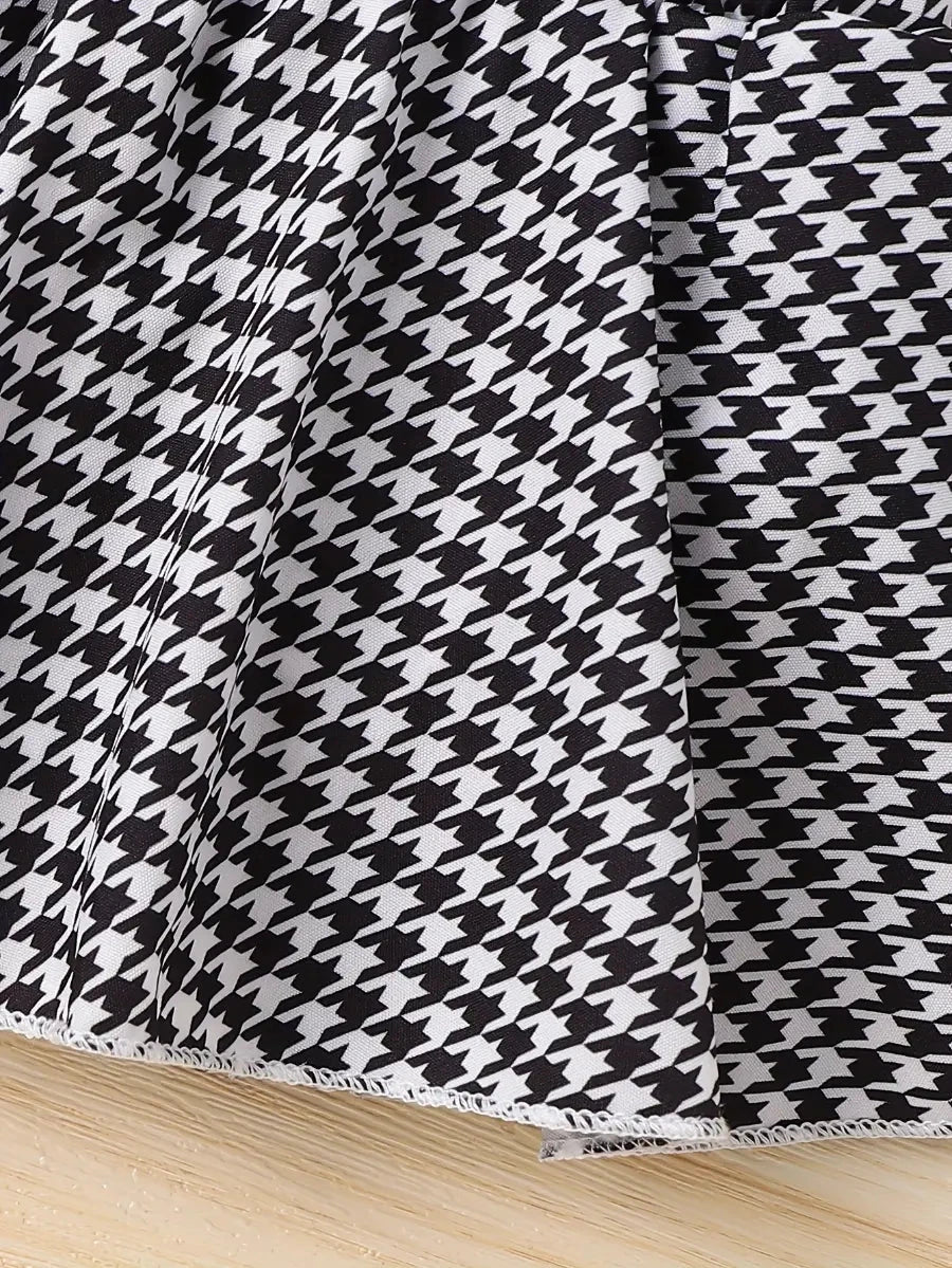 Conjunto Body Bebê Menina 3 Peças Macacão Saia Pied-de-Poule Manga Borboleta com Tiara e Meias Conjunto Menina 10 Kabannas 
