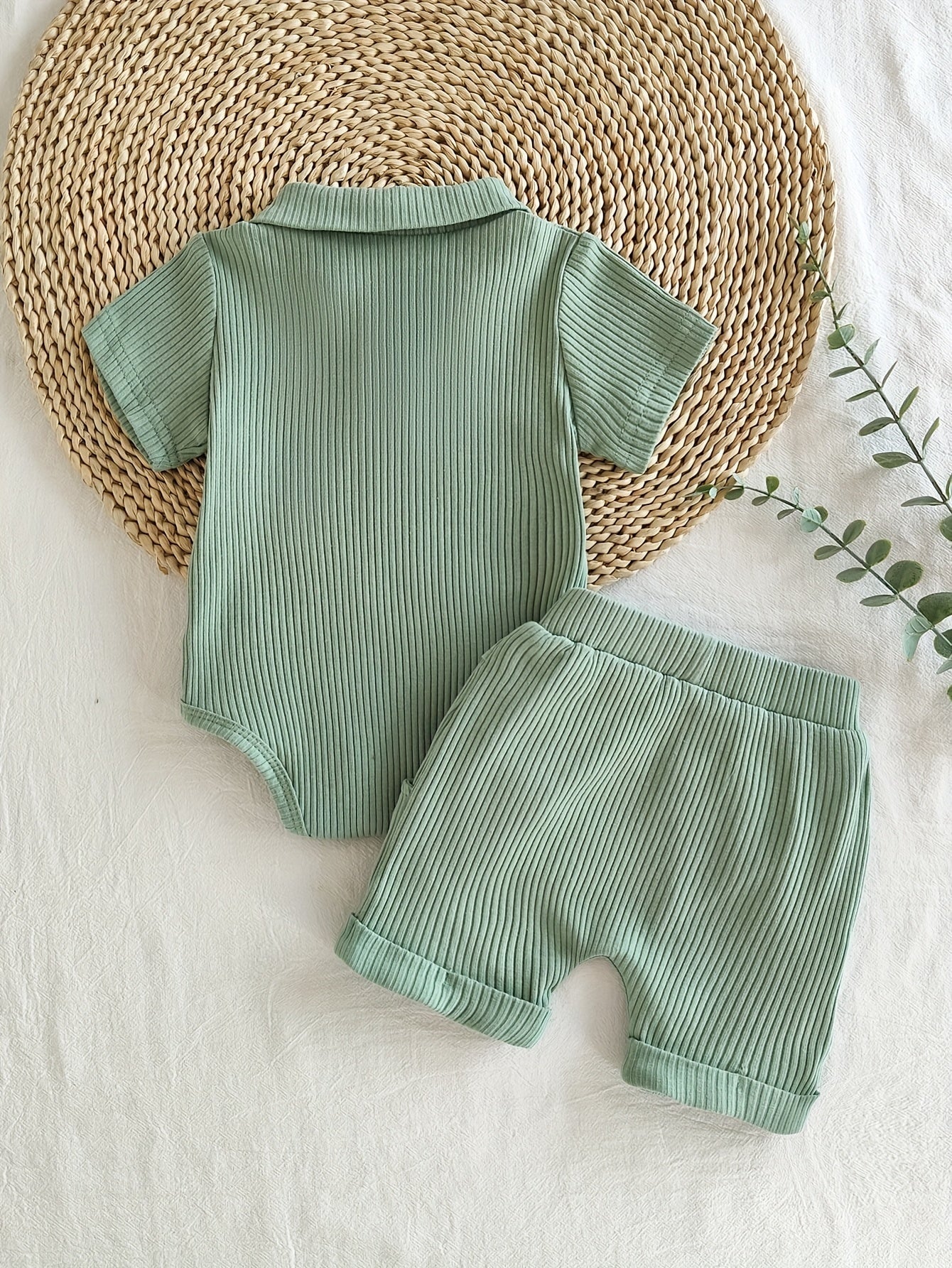 Conjunto Body Macacão e Shorts Bebê Menino Polo Canelado Manga Curta Conjunto Menino 24 Kabannas 