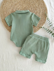 Conjunto Body Macacão e Shorts Bebê Menino Polo Canelado Manga Curta Conjunto Menino 24 Kabannas 