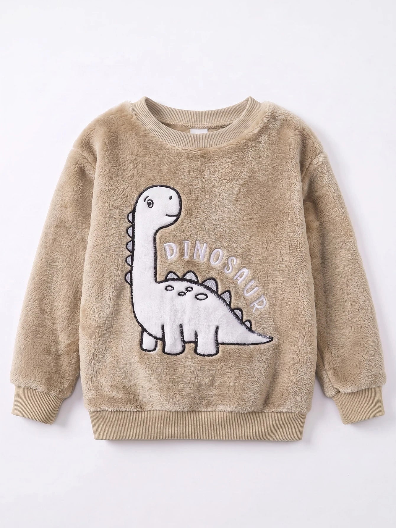 Conjunto Infantil Menino Moletom Pelúcia Dinossauro e Calça Caqui