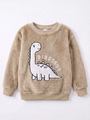 Conjunto Infantil Menino Moletom Pelúcia Dinossauro e Calça Caqui