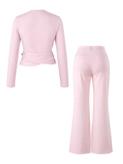 Conjunto Gestante 3 Peças Regata, Blusa Transpassada e Calça Flare - Rosa