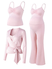 Conjunto Gestante 3 Peças Regata, Blusa Transpassada e Calça Flare - Rosa
