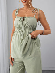 Conjunto Gestante Blusa de Alças com Amarração e Calça Pantalona - Verde menta