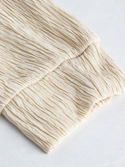 Conjunto Gestante Blusa Plissada Decote V com Faixa e Calça Pantalona - Off-white