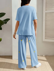 Conjunto Gestante Camiseta e Calça com Bordado de Limão - Azul claro