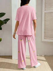 Conjunto Gestante Camiseta e Calça com Bordado de Limão - Rosa