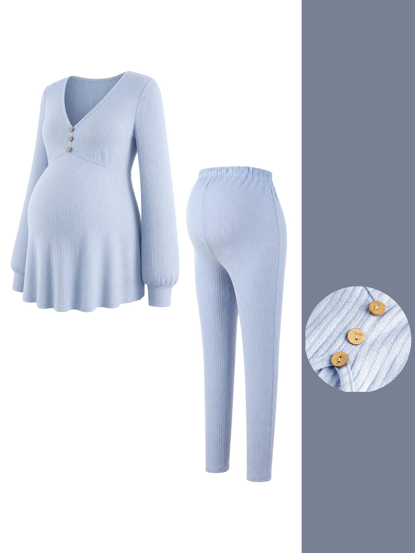 Conjunto Gestante Blusa Peplum com Botões e Calça - Azul claro