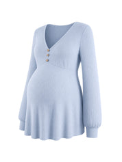 Conjunto Gestante Blusa Peplum com Botões e Calça - Azul claro
