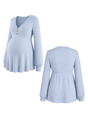 Conjunto Gestante Blusa Peplum com Botões e Calça - Azul claro