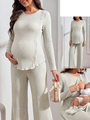 Conjunto gestante canelado blusa manga longa e calça pantalona - imagem 1
