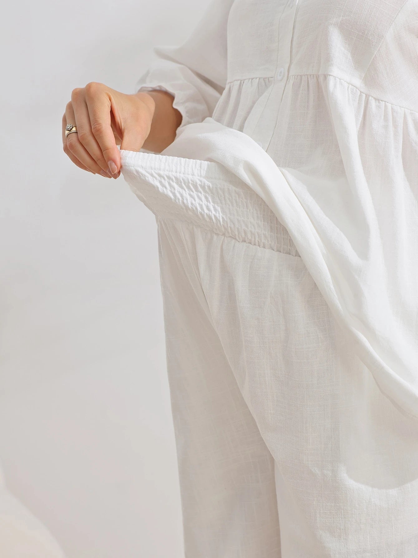 Conjunto Gestante de Algodão Blusa Manga 3/4 e Calça Pantalona - Branco