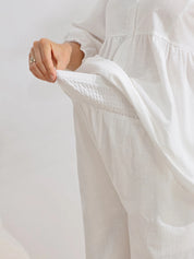 Conjunto Gestante de Algodão Blusa Manga 3/4 e Calça Pantalona - Branco