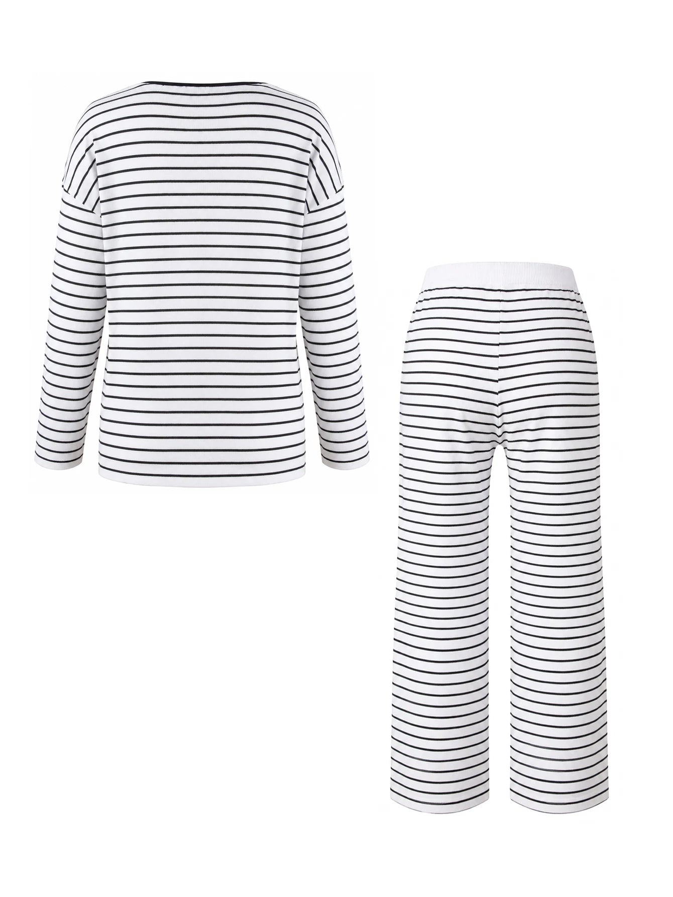 Conjunto Gestante de Tricô Listrado Suéter e Calça - Branco e preto