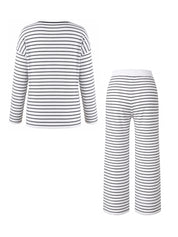 Conjunto Gestante de Tricô Listrado Suéter e Calça - Branco e preto