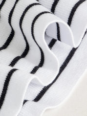 Conjunto Gestante de Tricô Listrado Suéter e Calça - Branco e preto