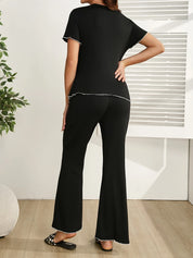 Conjunto Gestante e Amamentação Blusa Transpassada e Calça Flare - Preto