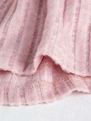 Conjunto Gestante Rosa de Tricô Blusa Decote V com Faixa e Calça - Rosa claro