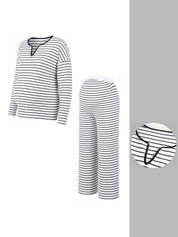Conjunto gestante de tricô listrado suéter e calça - imagem 6