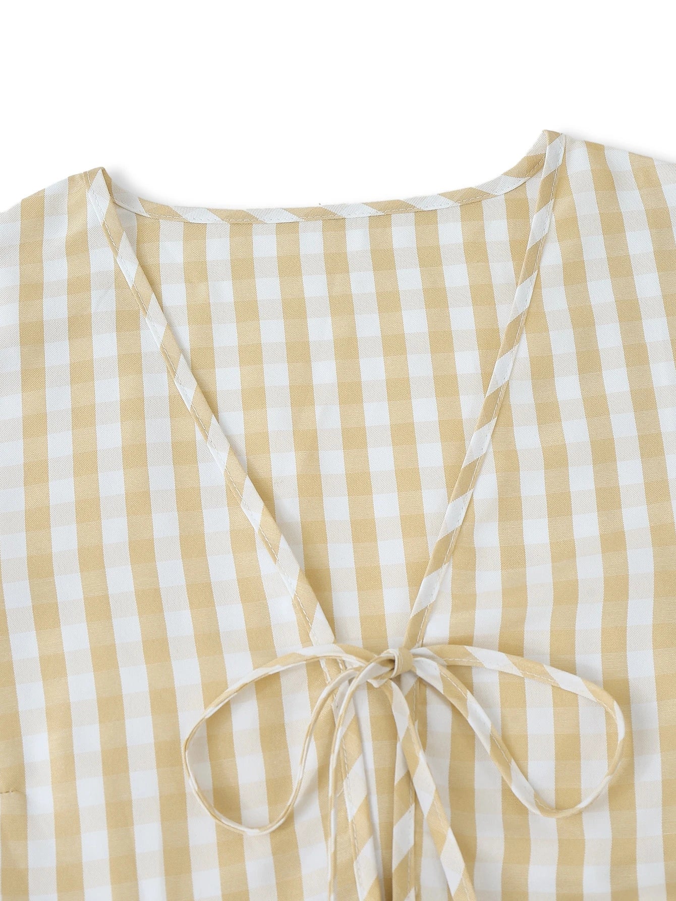 Conjunto Gestante Xadrez Blusa Manga Longa com Amarração e Calça Ampla - Caqui