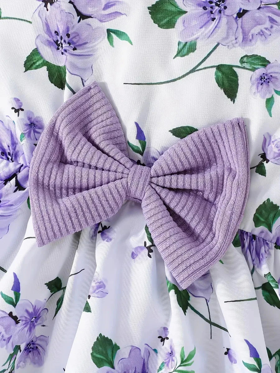 Conjunto Infantil 2 Peças Menina Vestido Floral com Laço e Cardigã Canelado Conjunto Menina 20 Kabannas 