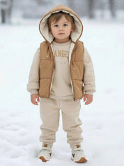 Conjunto Infantil Menino 3 Peças Moletom Calça e Colete Puffer com Capuz