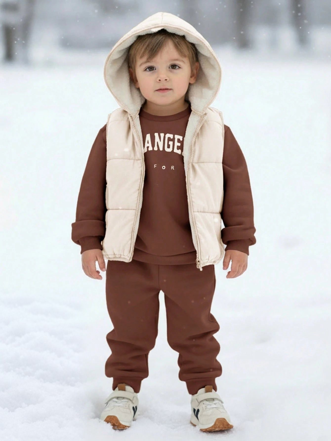 Conjunto Infantil Menino 3 Peças Moletom Calça e Colete Puffer com Capuz