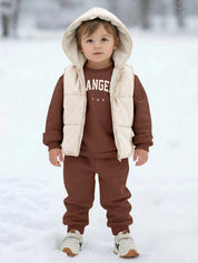 Conjunto Infantil Menino 3 Peças Moletom Calça e Colete Puffer com Capuz