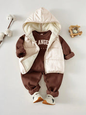 Conjunto Infantil Menino 3 Peças Moletom Calça e Colete Puffer com Capuz