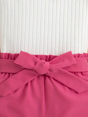 Conjunto Infantil Feminino 2 Peças Blusa Canelada Manga Borboleta e Short com Cinto Conjunto Menina 22 Kabannas 